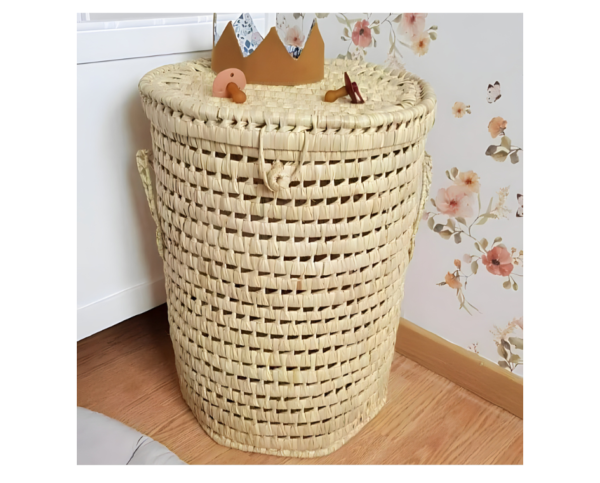 Large Round Basket Made of Doum and Reed